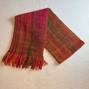 Agnes B Vibrant Pink Orange Green Woven Fringe Scarf Size OS